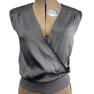 Vintage Y2K GEREN FORD Womens (XS) V-Neck Blouse Gunmetal‎ Gray Silk Luxury Art
